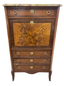 19th Century Louis XV Marquetry Inlaid Secretaire Abbatant