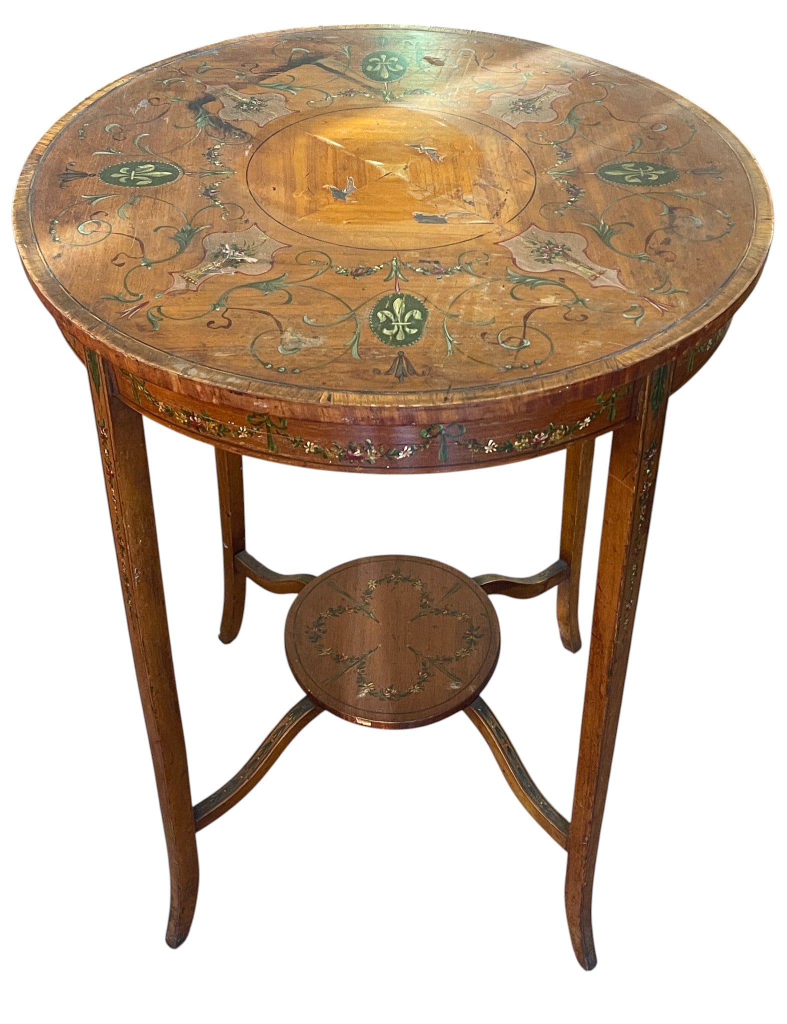 19th Century Adam Style Paint Decorated Satinwood Center Table (1 of 5)