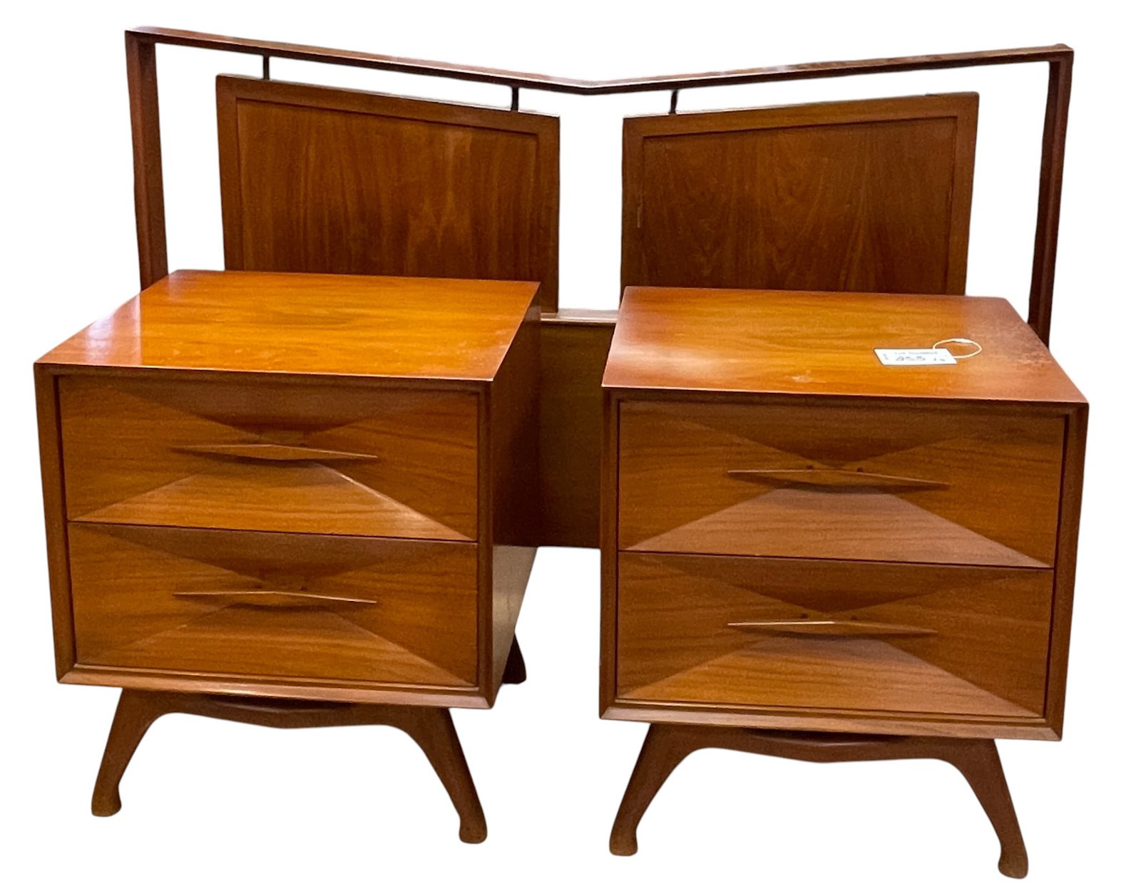 Pair Albert Parvin Mid Cenury Modern Walnut Nightstands & Headboard (1 of 8)
