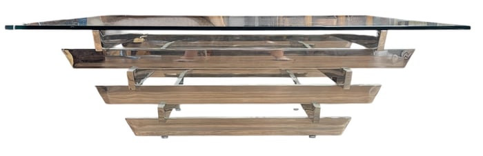 Mid Century David Hicks (1929-1998) Tavolo Scultura Chrome & Glass Coffee Table