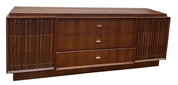 Mid Century Brutalist Tobago (9) Drawer Dresser & Mirror