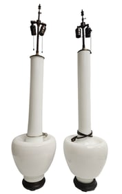 Pair Mid Century White Murano Glass Lamps