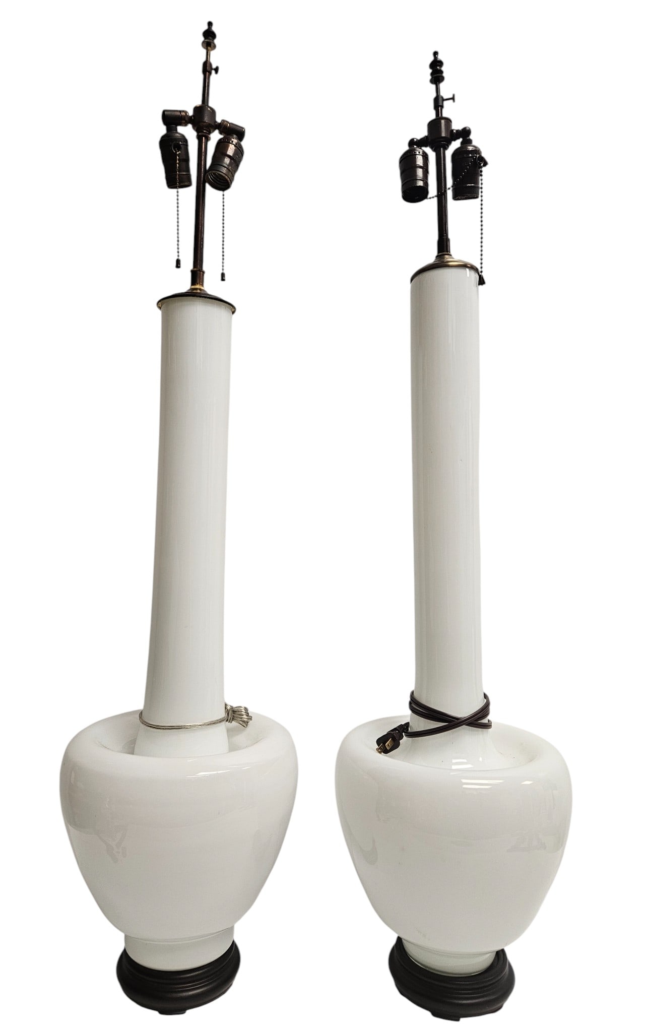 Pair Mid Century White Murano Glass Lamps (1 of 4)