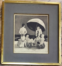 Jim Ferrel Etching Titled Beach Scene, Proof, c.1960s