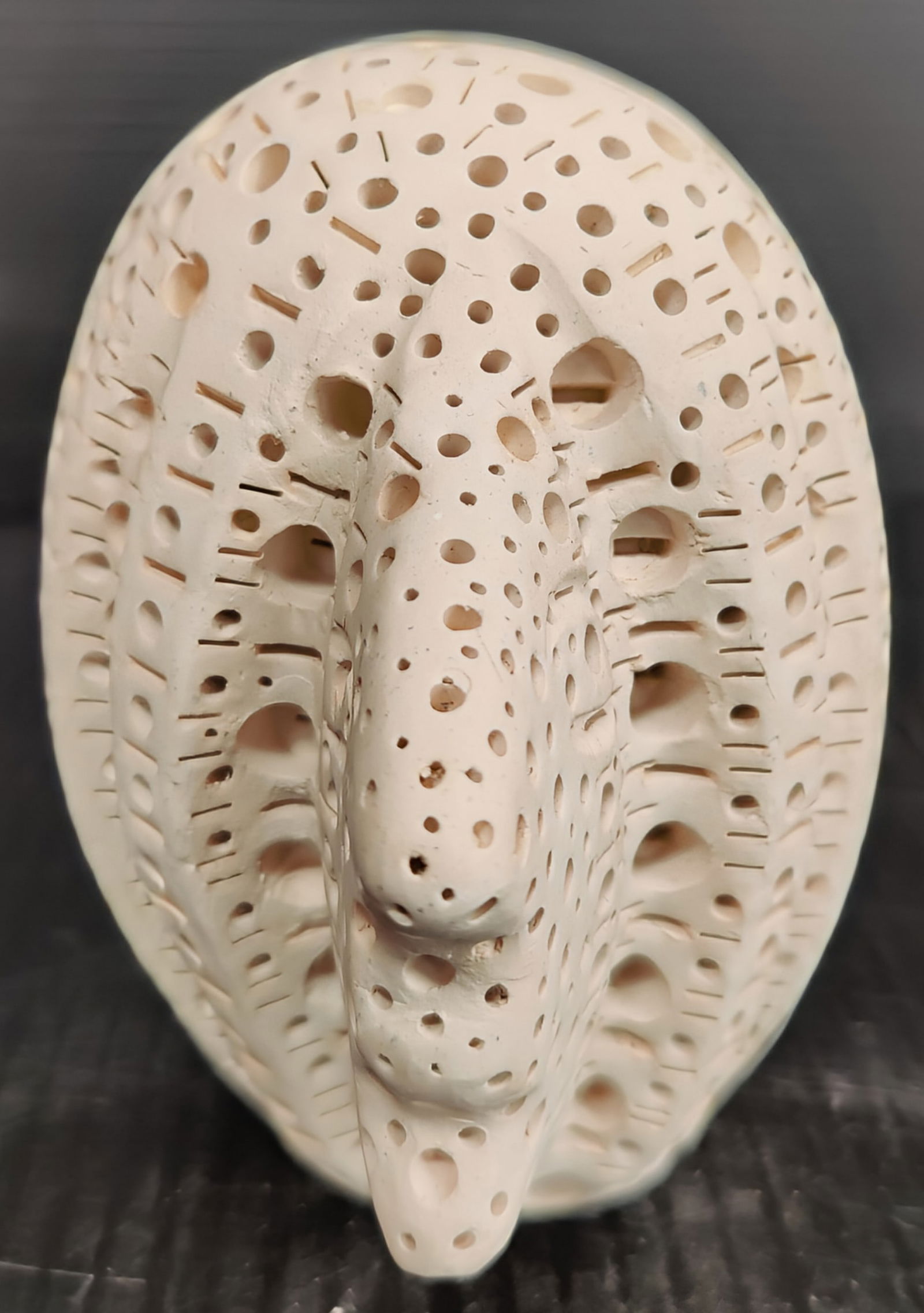 Alexander Ney Terracotta Dysmorphic Male Head: Alexander Ney (Russian Federation, New York, France, b. 1939 - ) off white Terracotta Sculpture of a Dysmorphic Man w/ Enlongated Nose and Mouth. Very good condition, with some edge wear, surface scuf