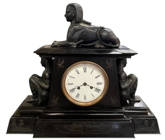c1870 Egyptian Revival Bronze & Marble Clock
