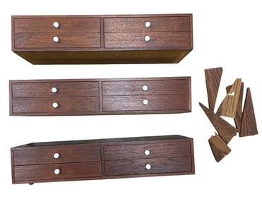 (3) Mid Century Modern Walnut Hanging Shelf with Drawers