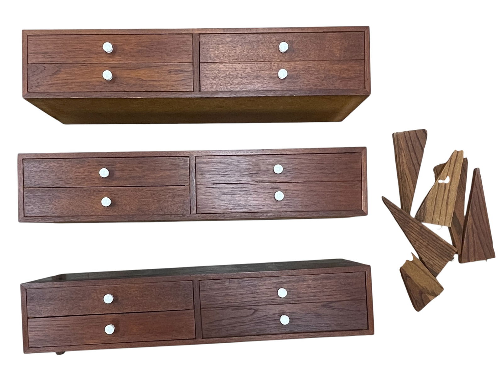 (3) Mid Century Modern Walnut Hanging Shelf with Drawers (1 of 2)