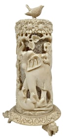 Antique Chinese Carved Table Lamp Elephants