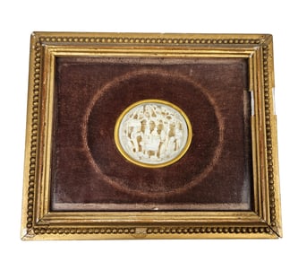 Antique Chinese Carved Figural Scene in Shadowbox Frame