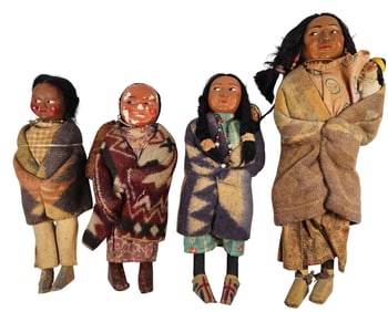 (4) Vintage 1920s Native American Skookum Dolls