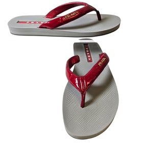 New old Stock Red Prada Rubber Thong Sandals with Storage Bag