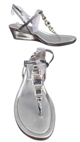 New Old Stock Prada Silver Slingback Thong Sandals Jewel Accents