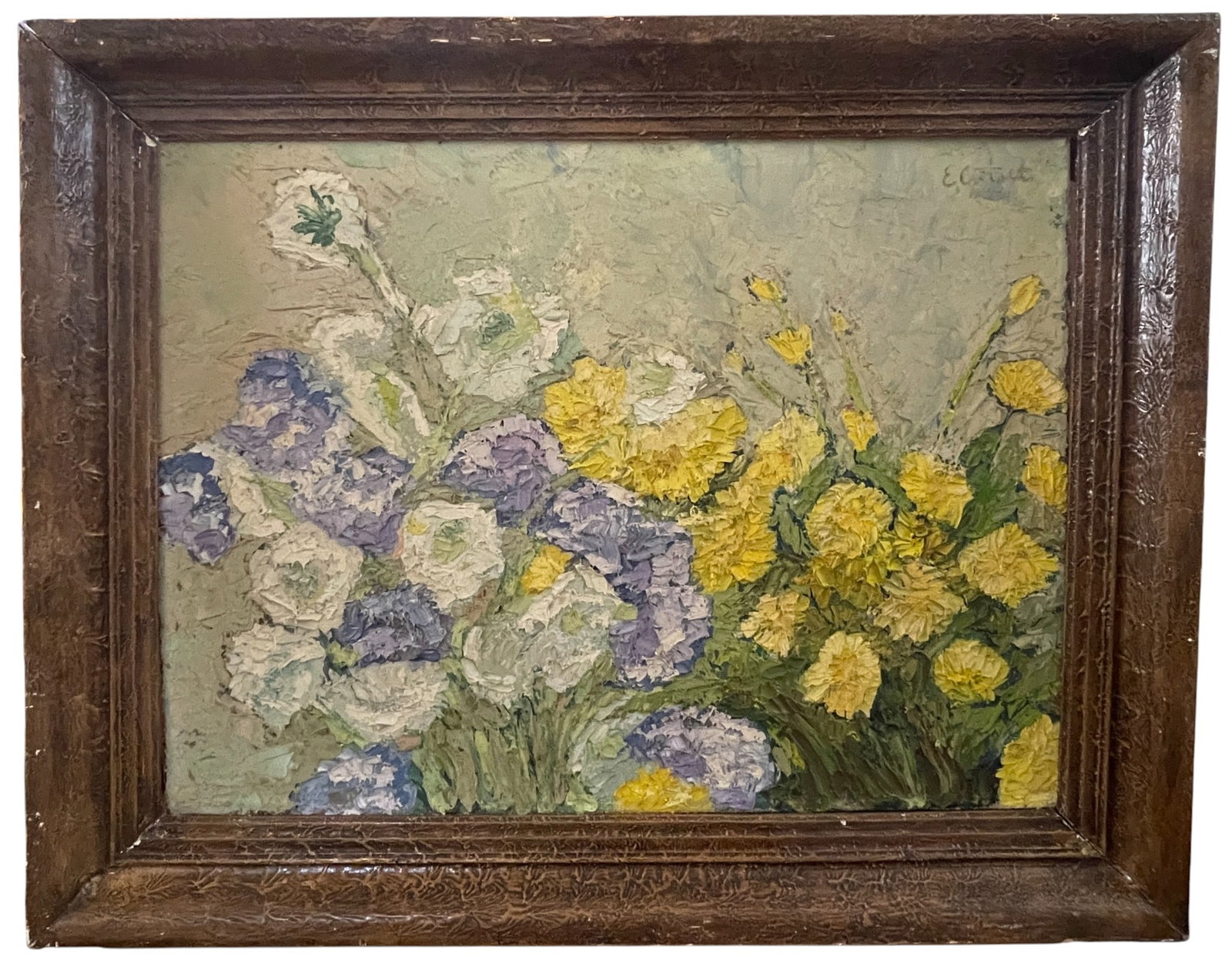 Illegibly Signed Impasto O/C Floral Carnations (1 of 6)