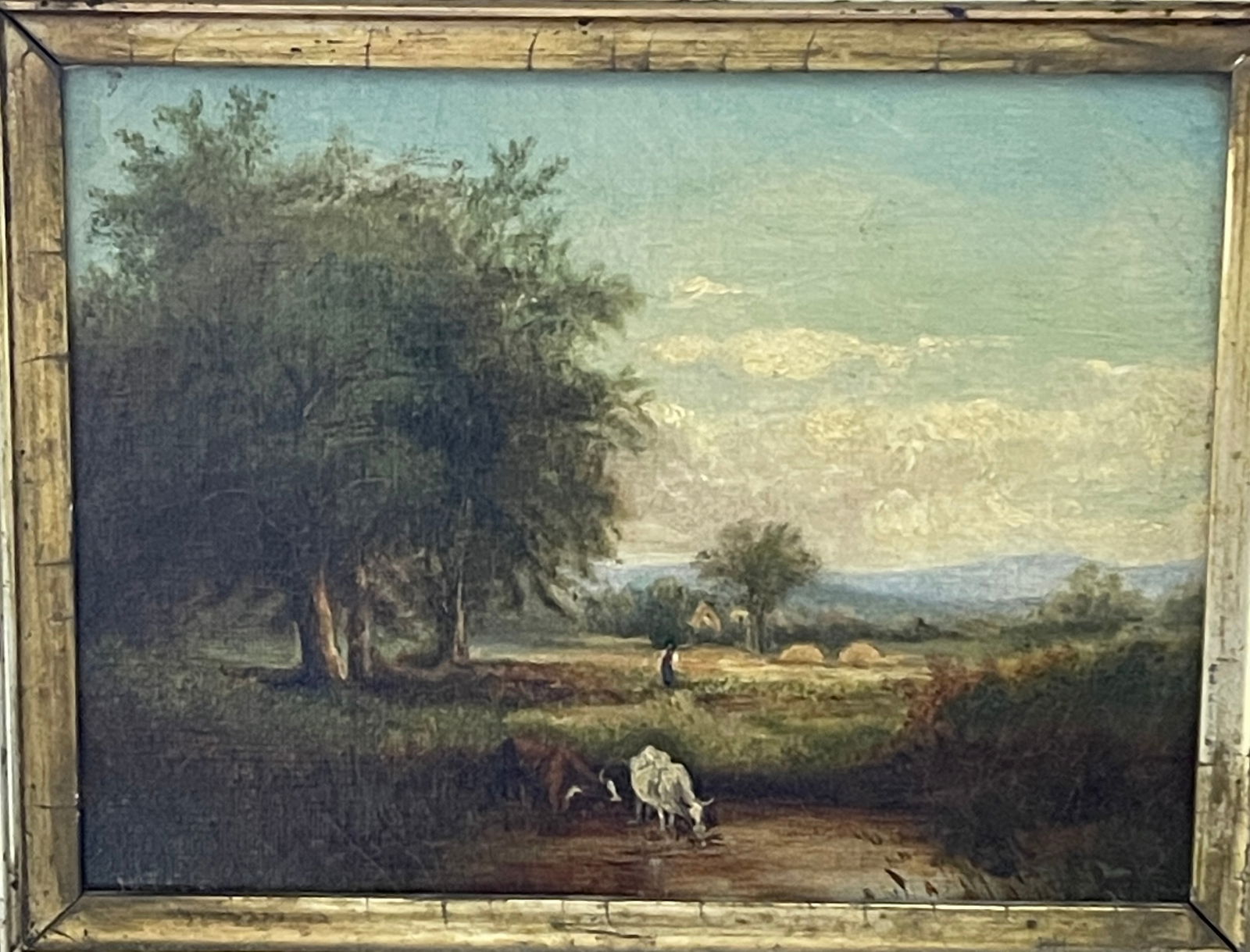 Initial Signed O/C Pastoral Bucolic Cows Landscape - 2