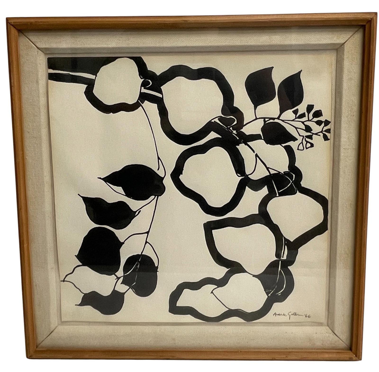 Andree Golbin Black Marker & Ink Abstract Leaves, 1966 (1 of 6)