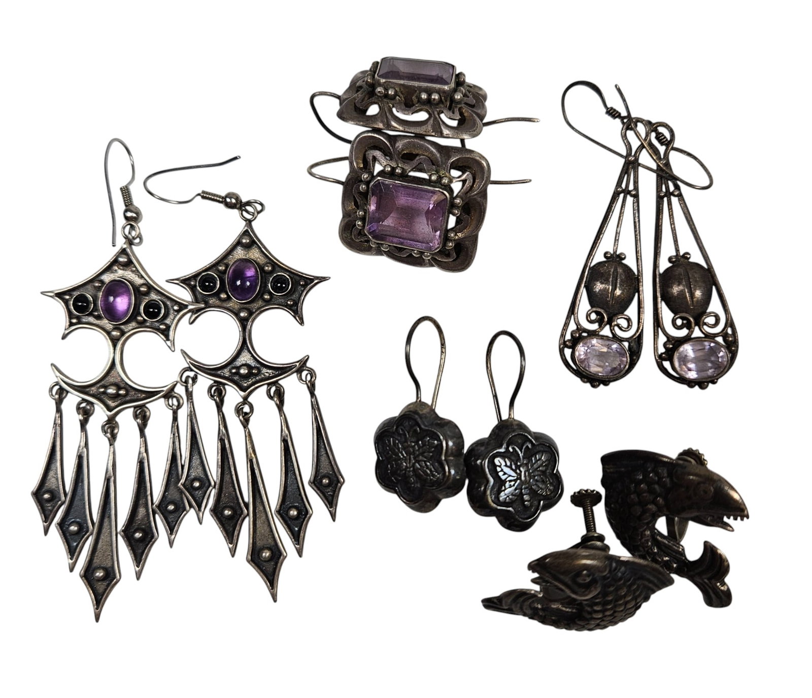 Lot of (5) Pairs of Sterling Silver Earrings (1 of 5)