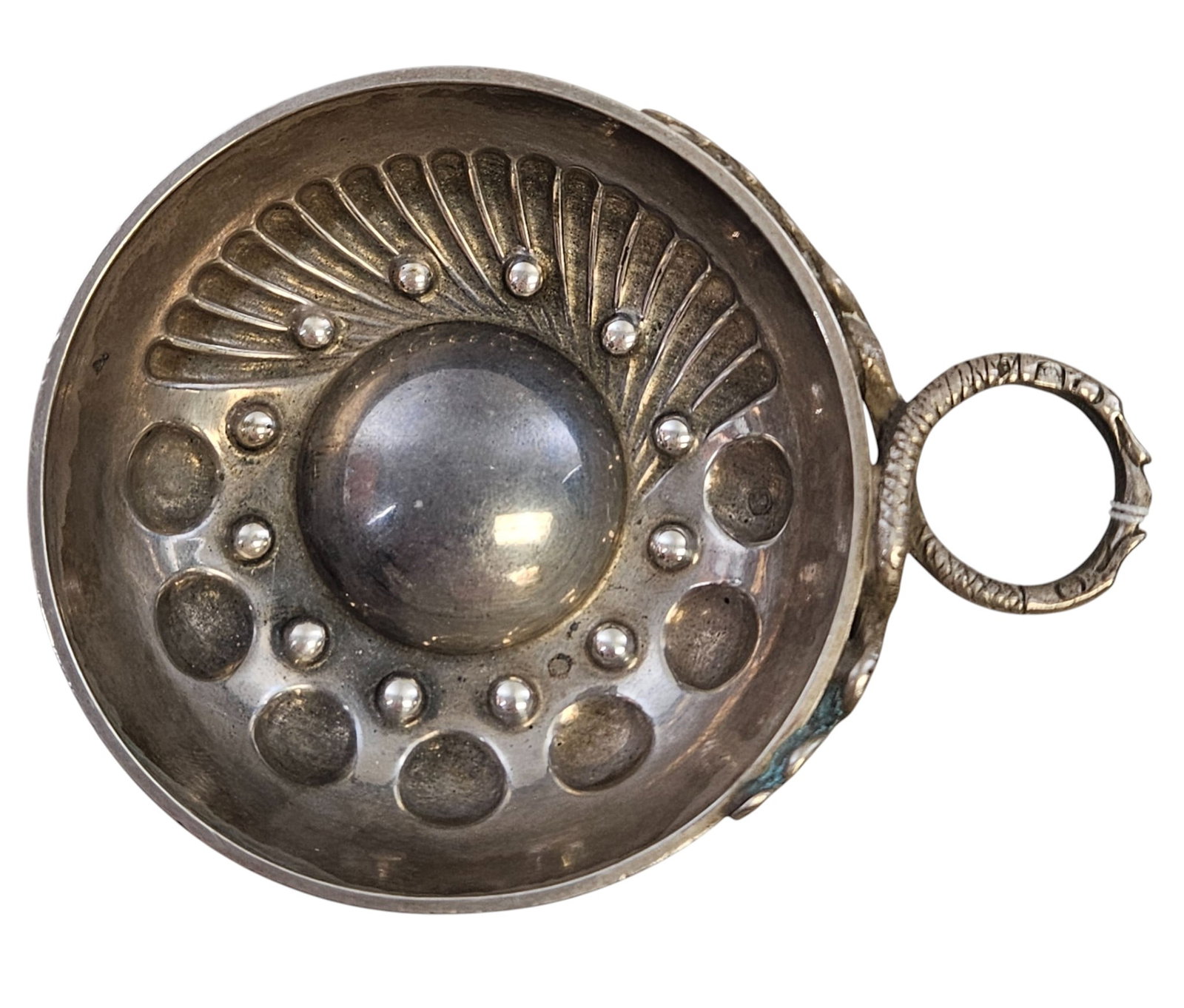19th Century French Sterling Silver Wine Porringer Snake Handle (1 of 5)