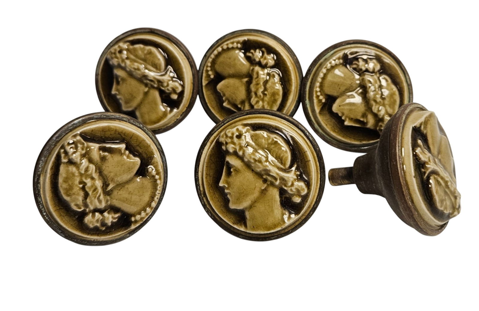 19th Century (6) Majolica Attb J & J G Low Patent Tile Works Door Hardware (1 of 4)