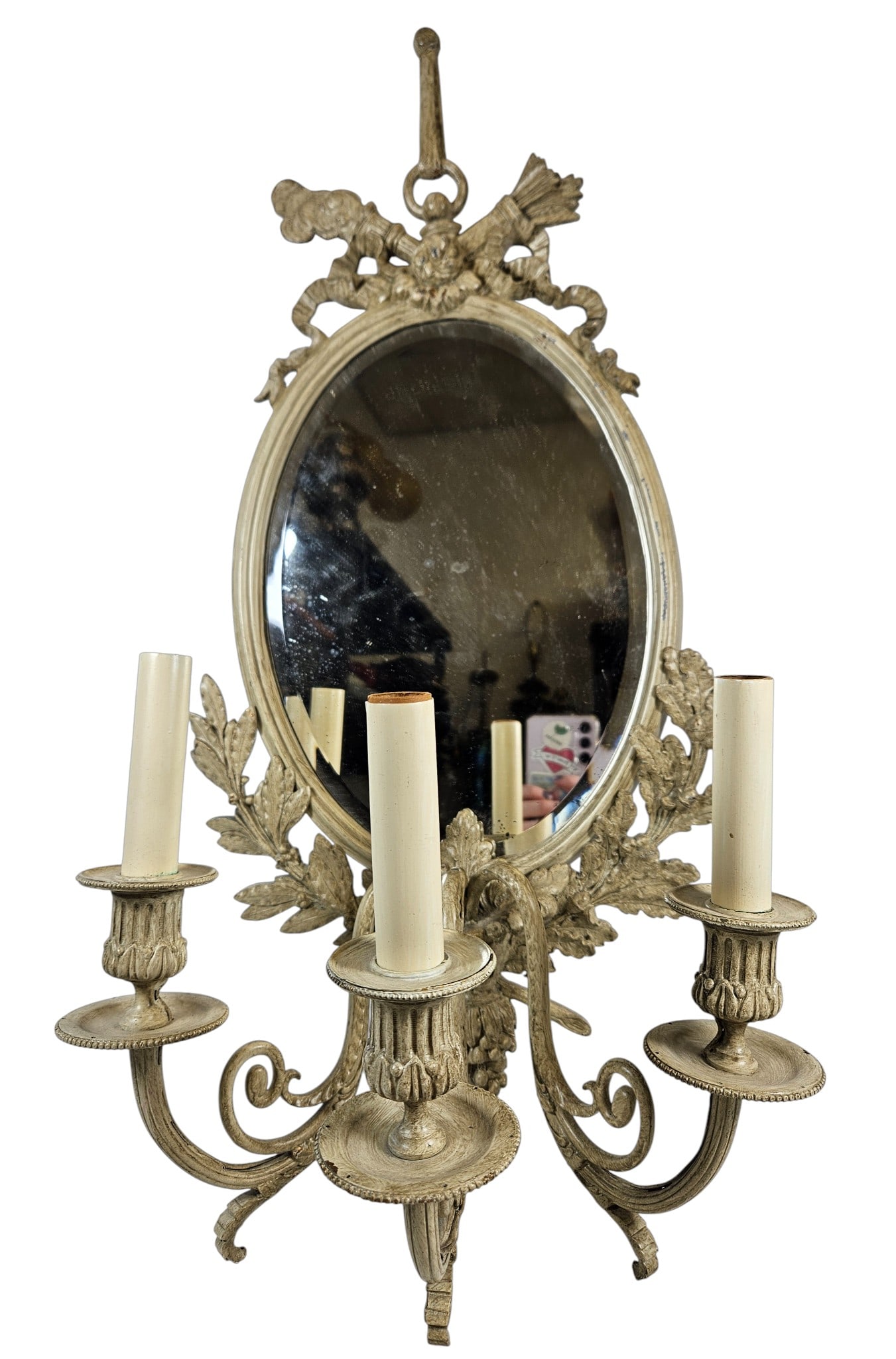 Pair 3 Light Painted Bronze Sconces - 5