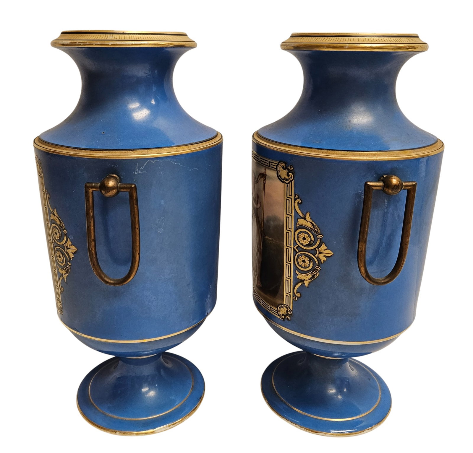 Pair Old Paris Neoclassical Porcelain Vases - 4