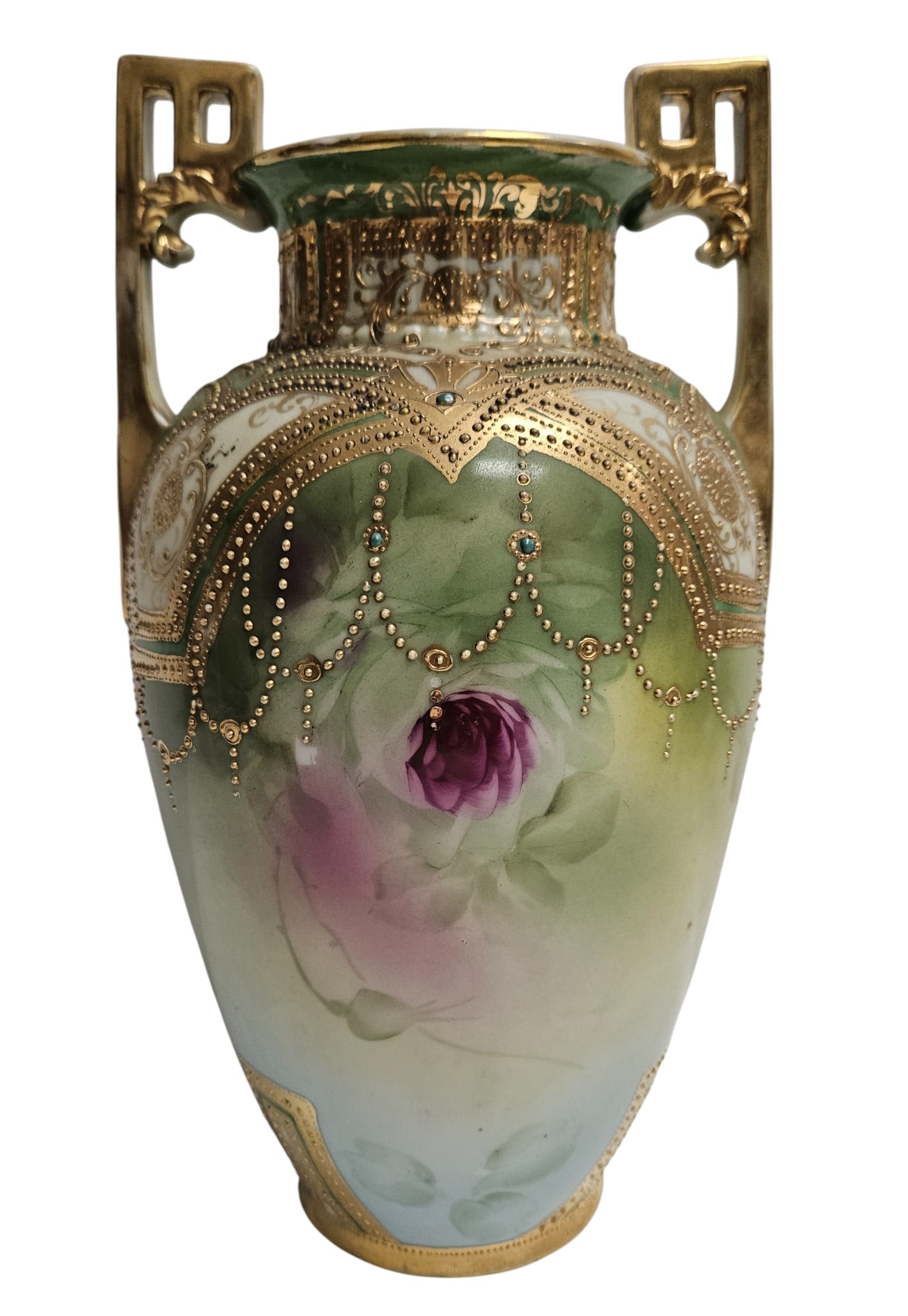 c1920 Nippon Hand Painted & Enameled Double Handle Vase (1 of 6)