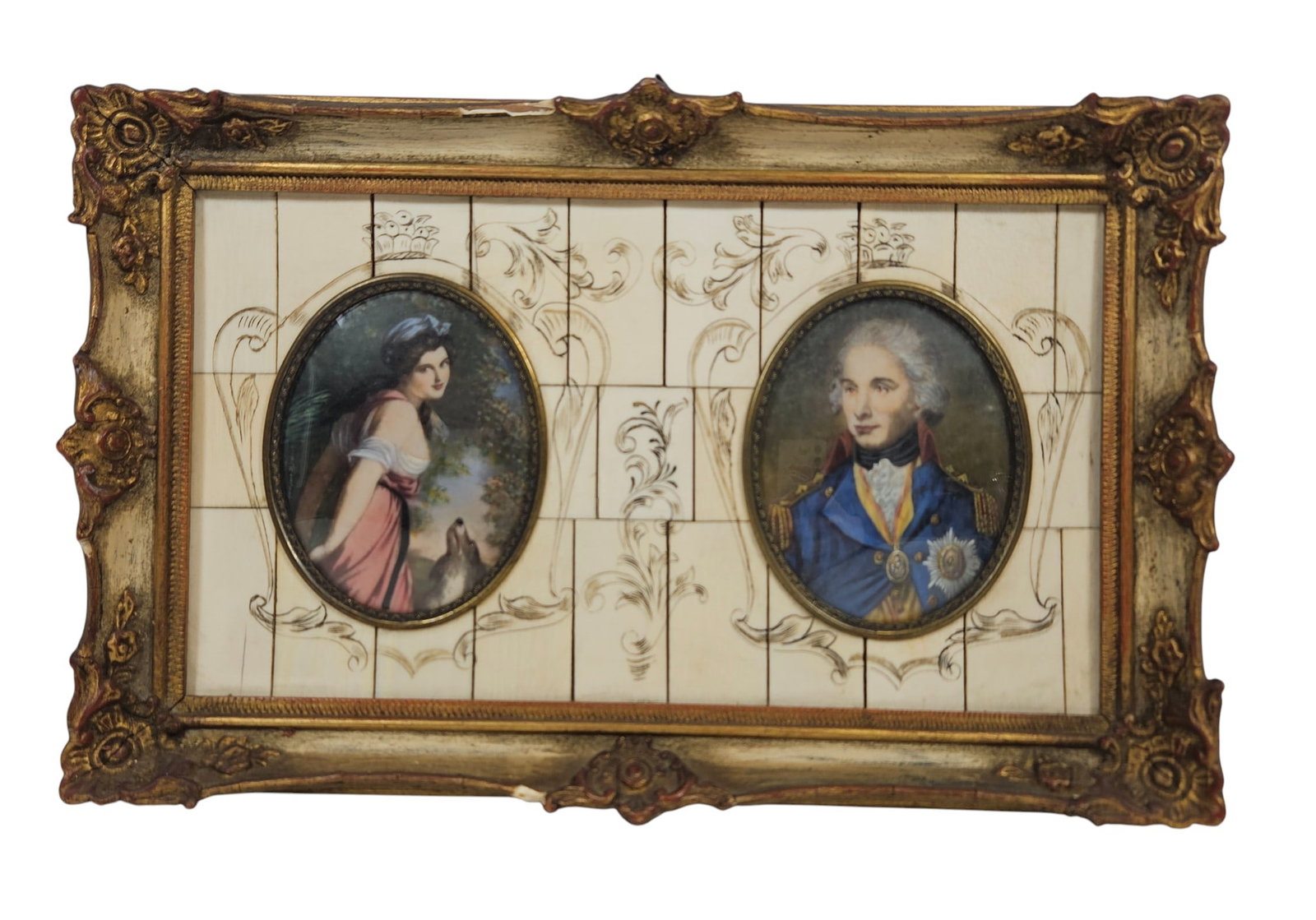 19th Century Double Portraint Miniature in Frame (1 of 7)