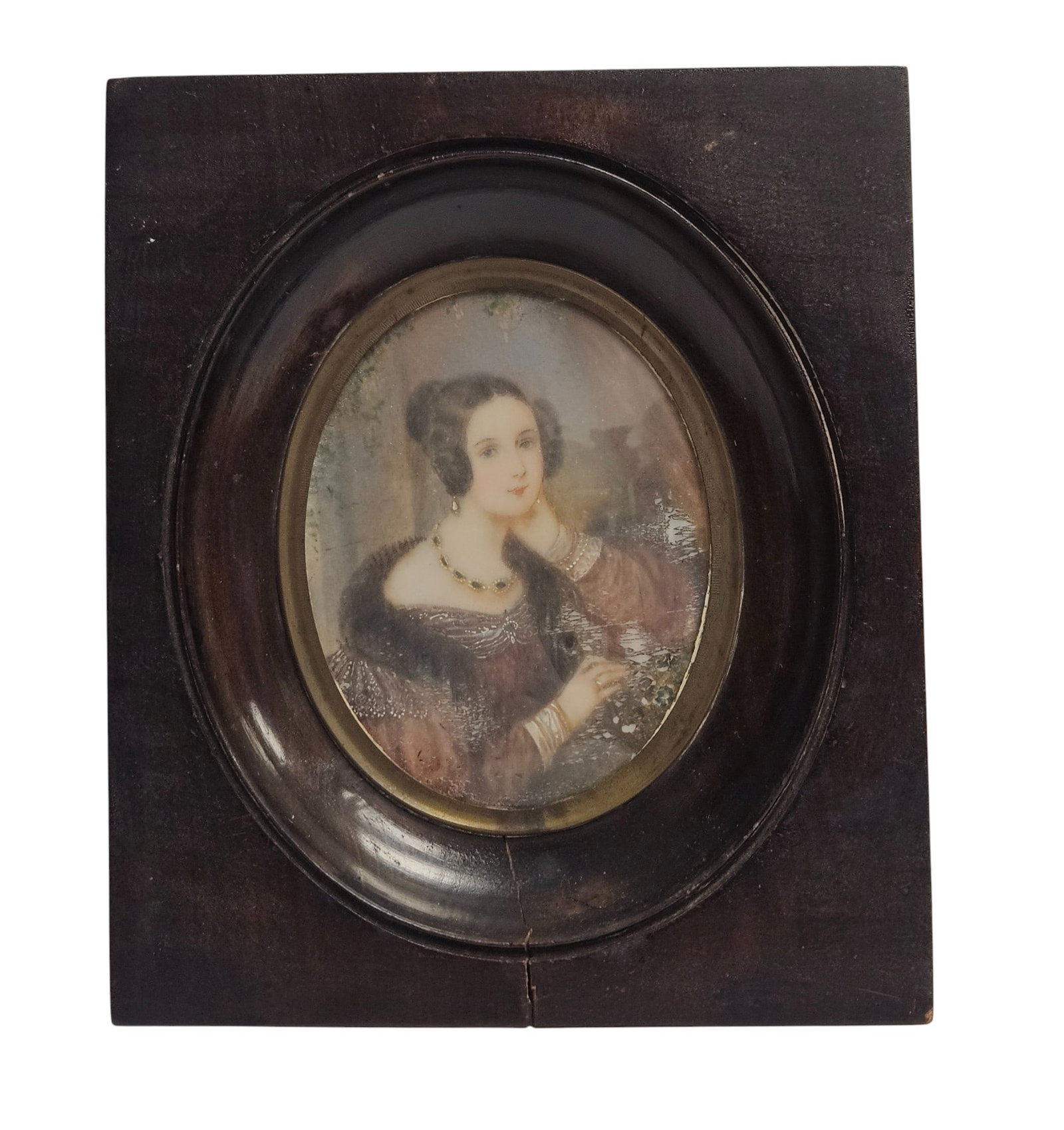 19th Century Portrait Miniature in Wood Frame: Portrait measure 3.25 x 2.5 inches, frame measures 5.75 x 4.75inches. Overall good condition, please see photos.