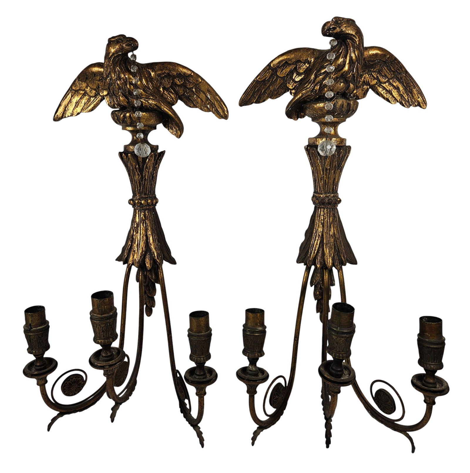 Pair Antique Bronze & Gilt Wood Eagle Sconces (1 of 6)