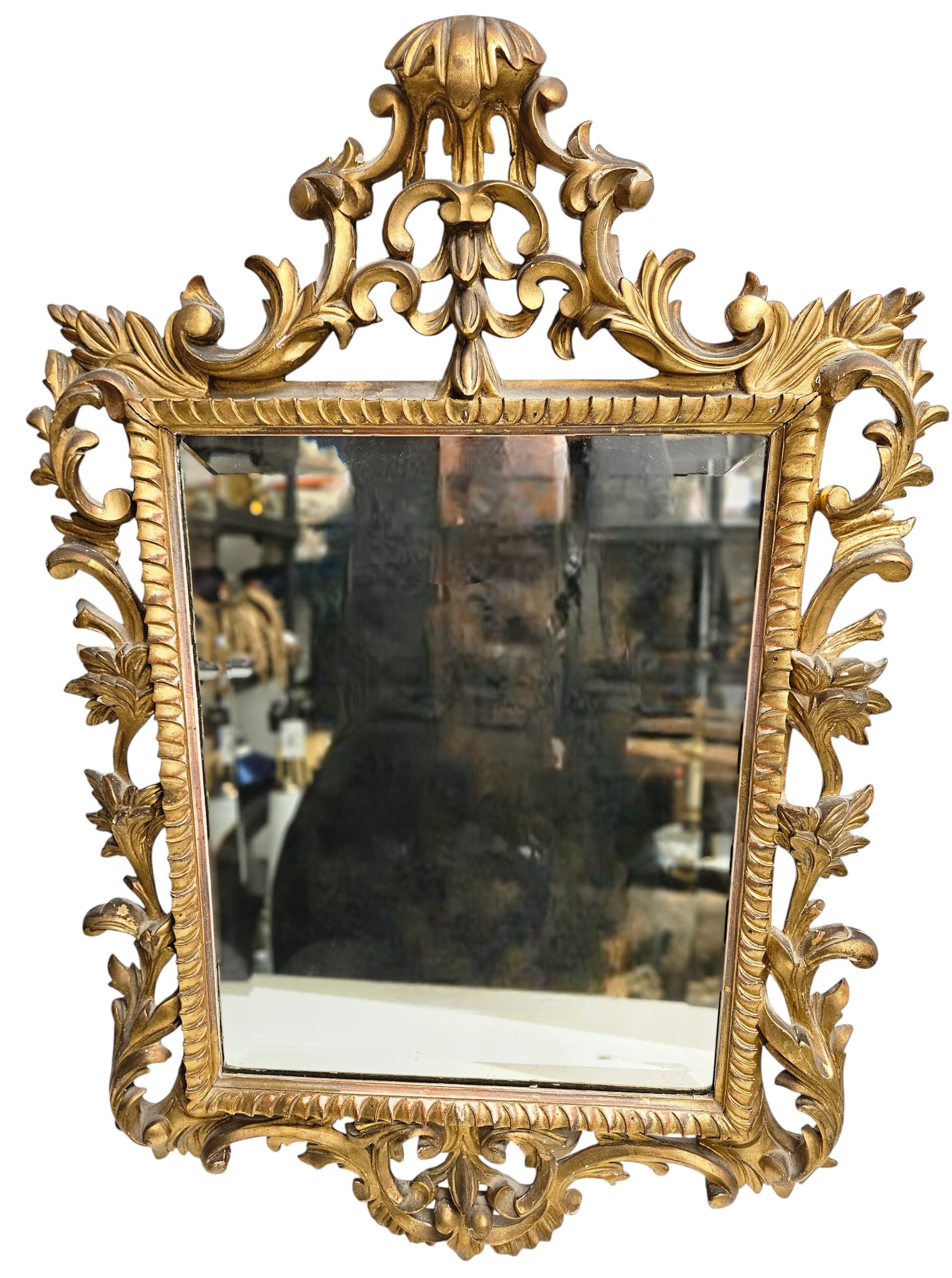 19th Century Louis XVI Style Carved & Giltwood Beveled Mirror: Measures approx 32 inches high, 20.5 inches wide to the frame. Overall good condition, please see photos.