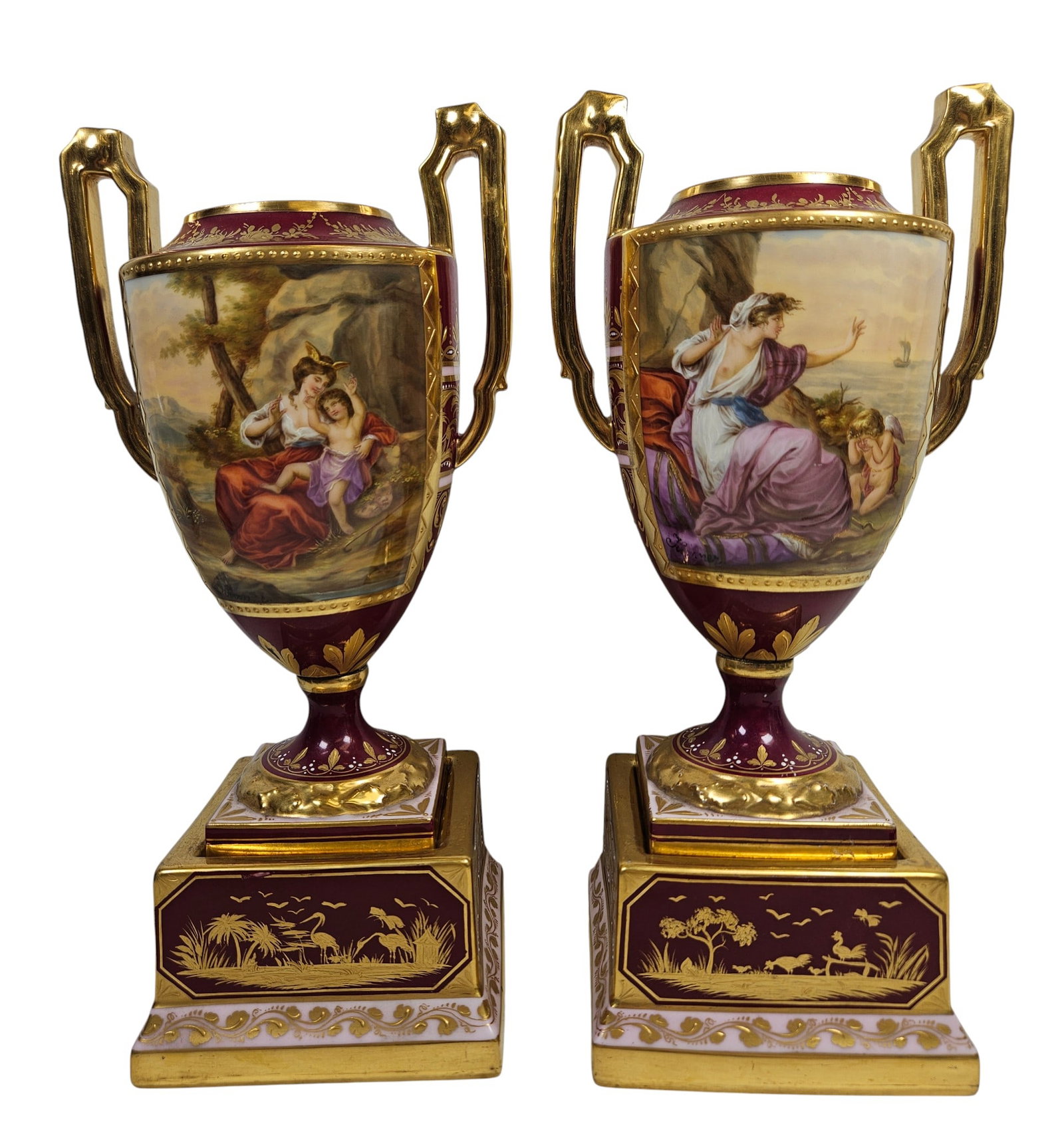 19th Century Pair Royal Vienna Beehive Mark Double Handle Urns (1 of 9)