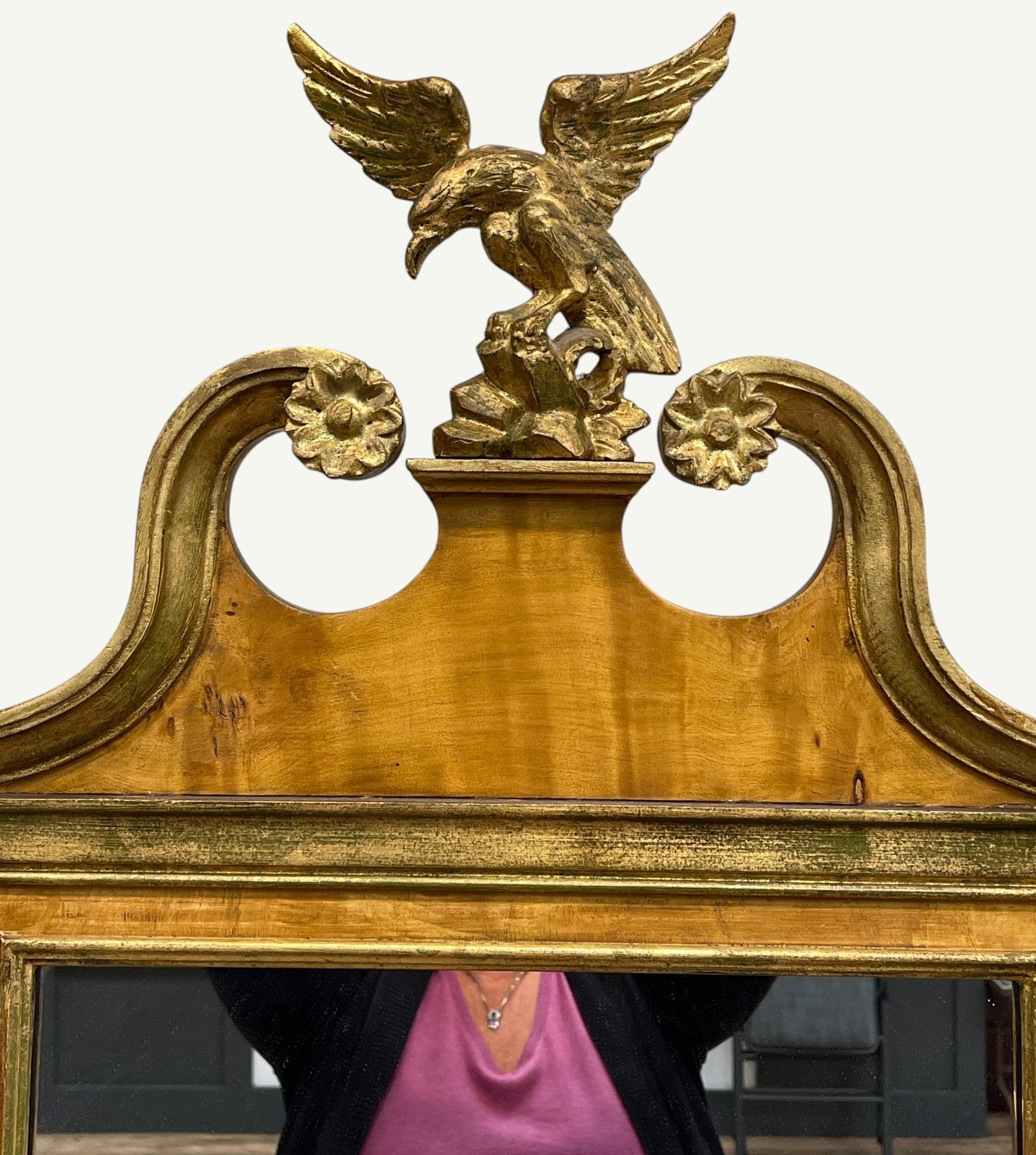 Mahogany Chippendale Style Mirror with Eagle - 2