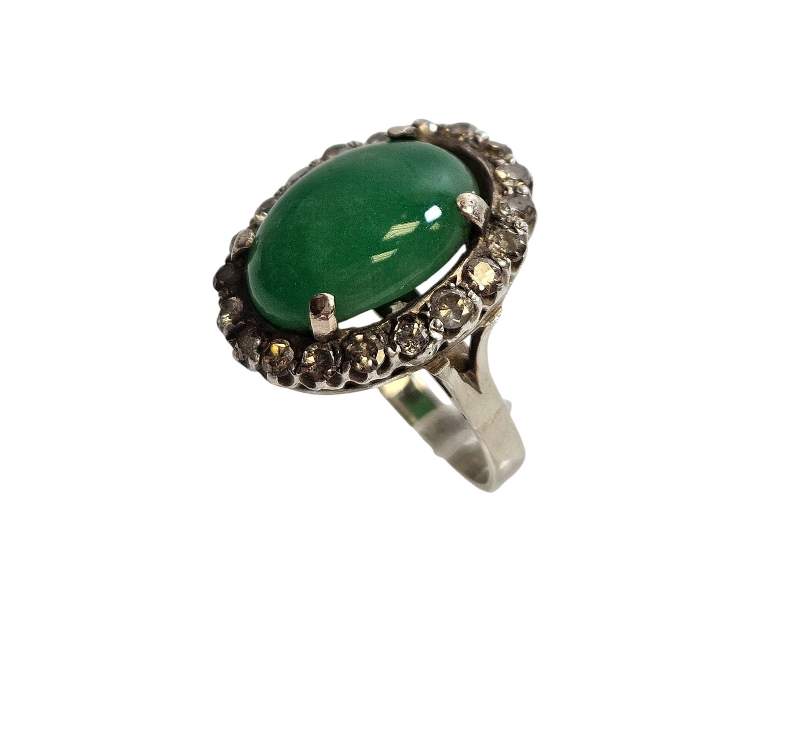 Vintage 14k White Gold Diamond & Jade Ring size 6.5 (1 of 4)