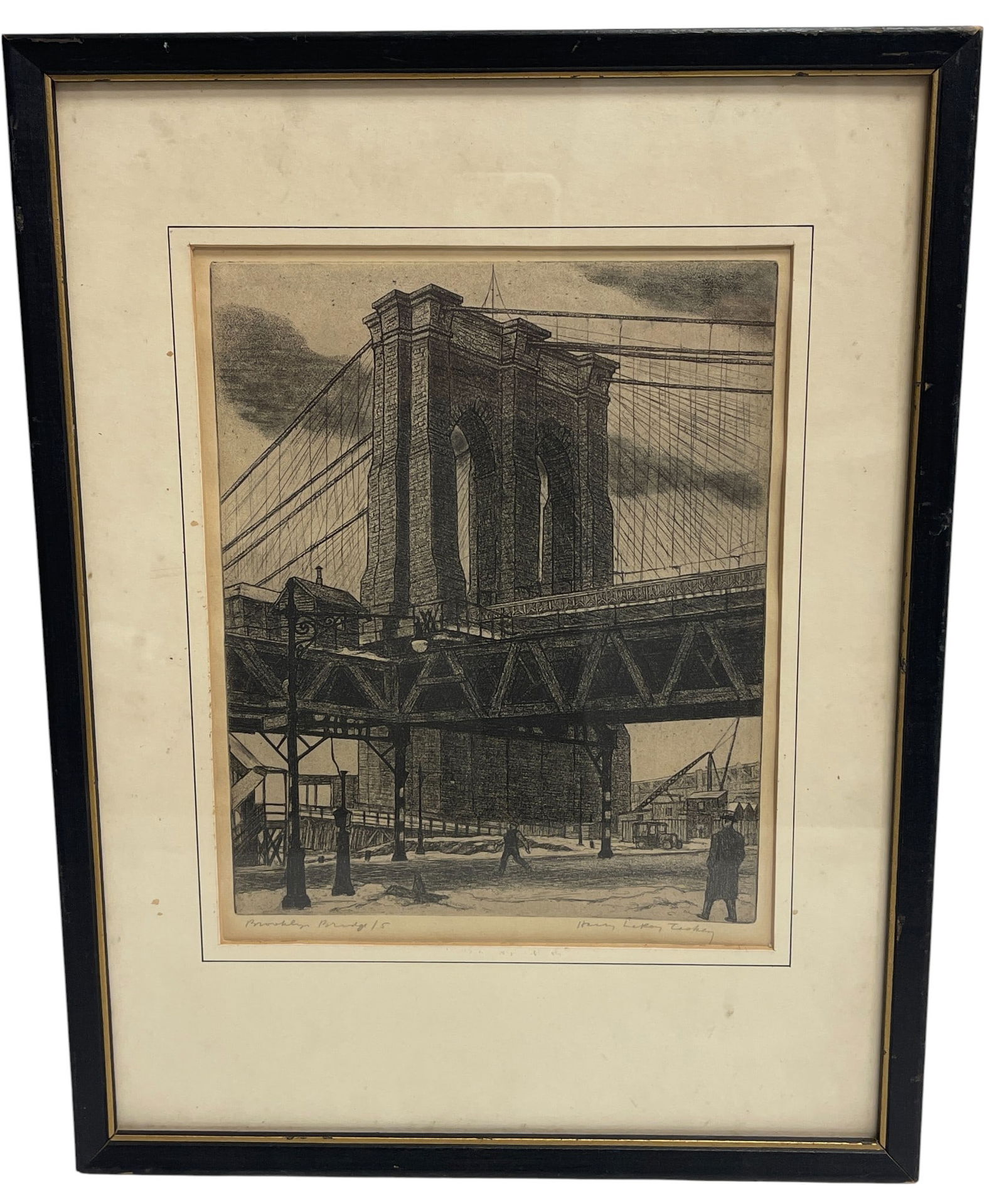 Harry LeRoy Taskey Etching Titled Brooklyn Bridge, c.1930s (1 of 6)