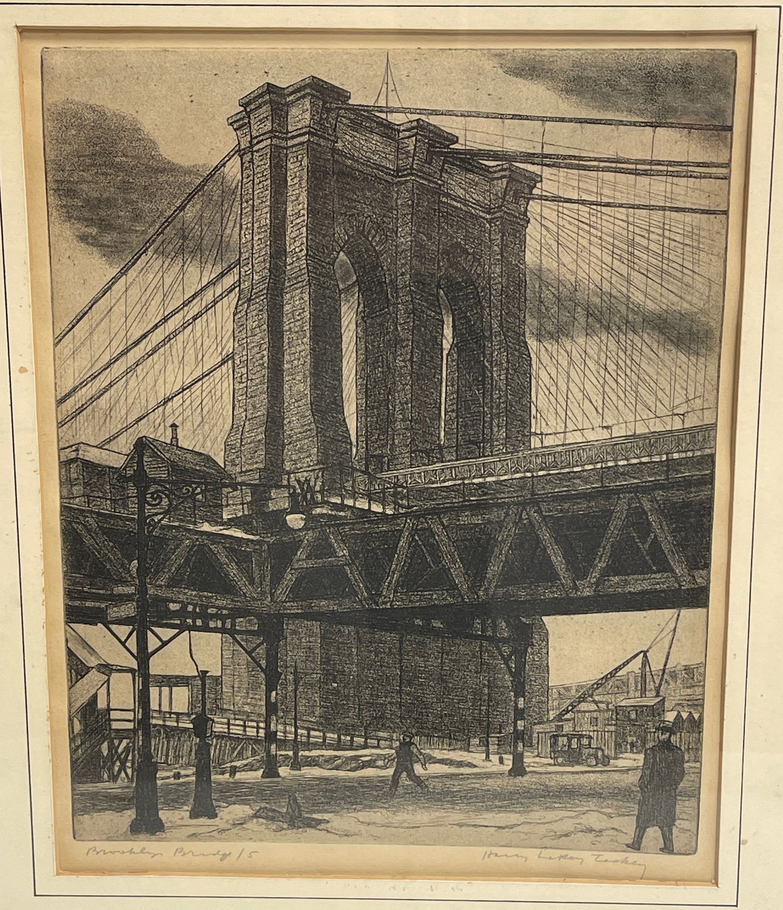 Harry LeRoy Taskey Etching Titled Brooklyn Bridge, c.1930s - 2