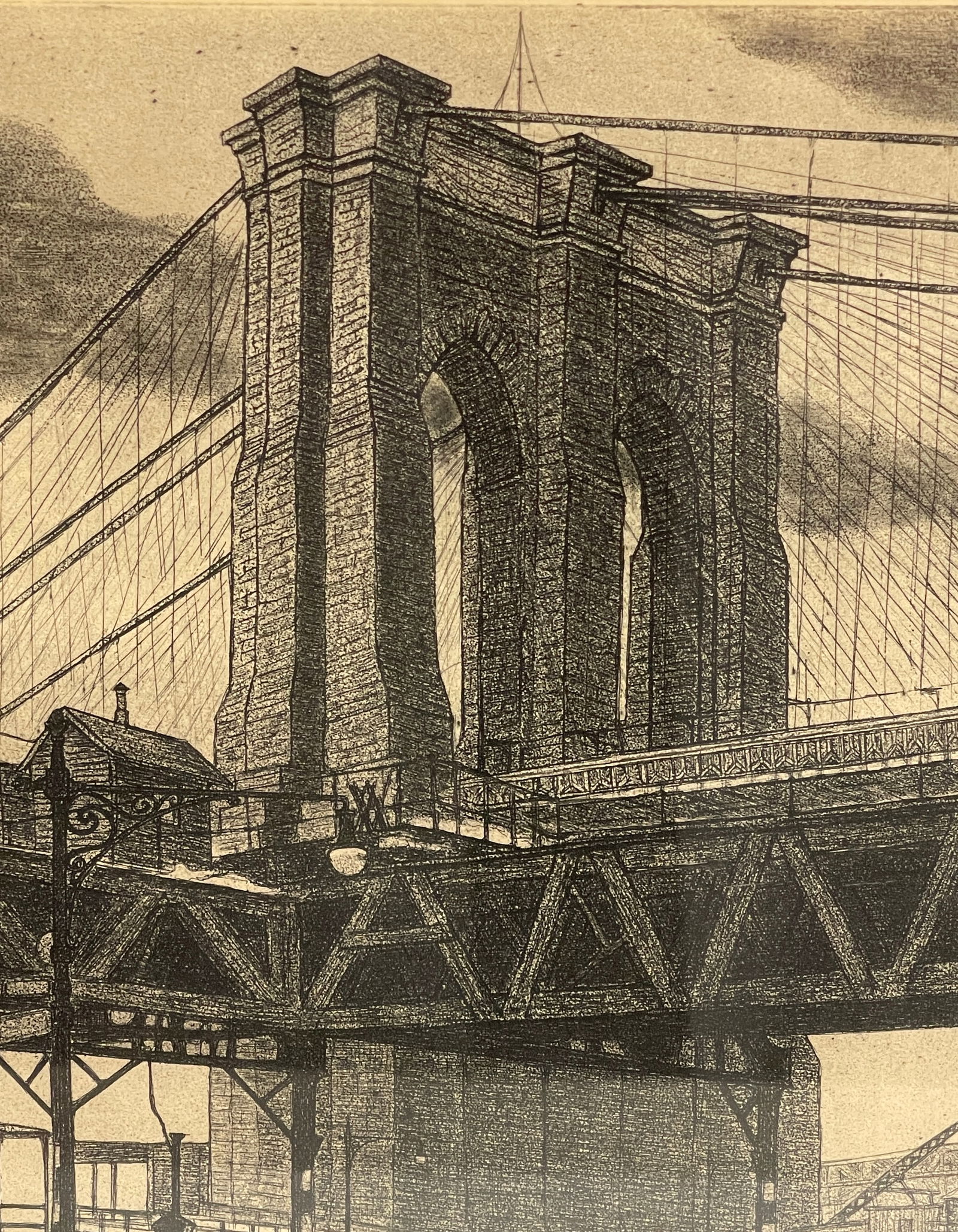 Harry LeRoy Taskey Etching Titled Brooklyn Bridge, c.1930s - 3