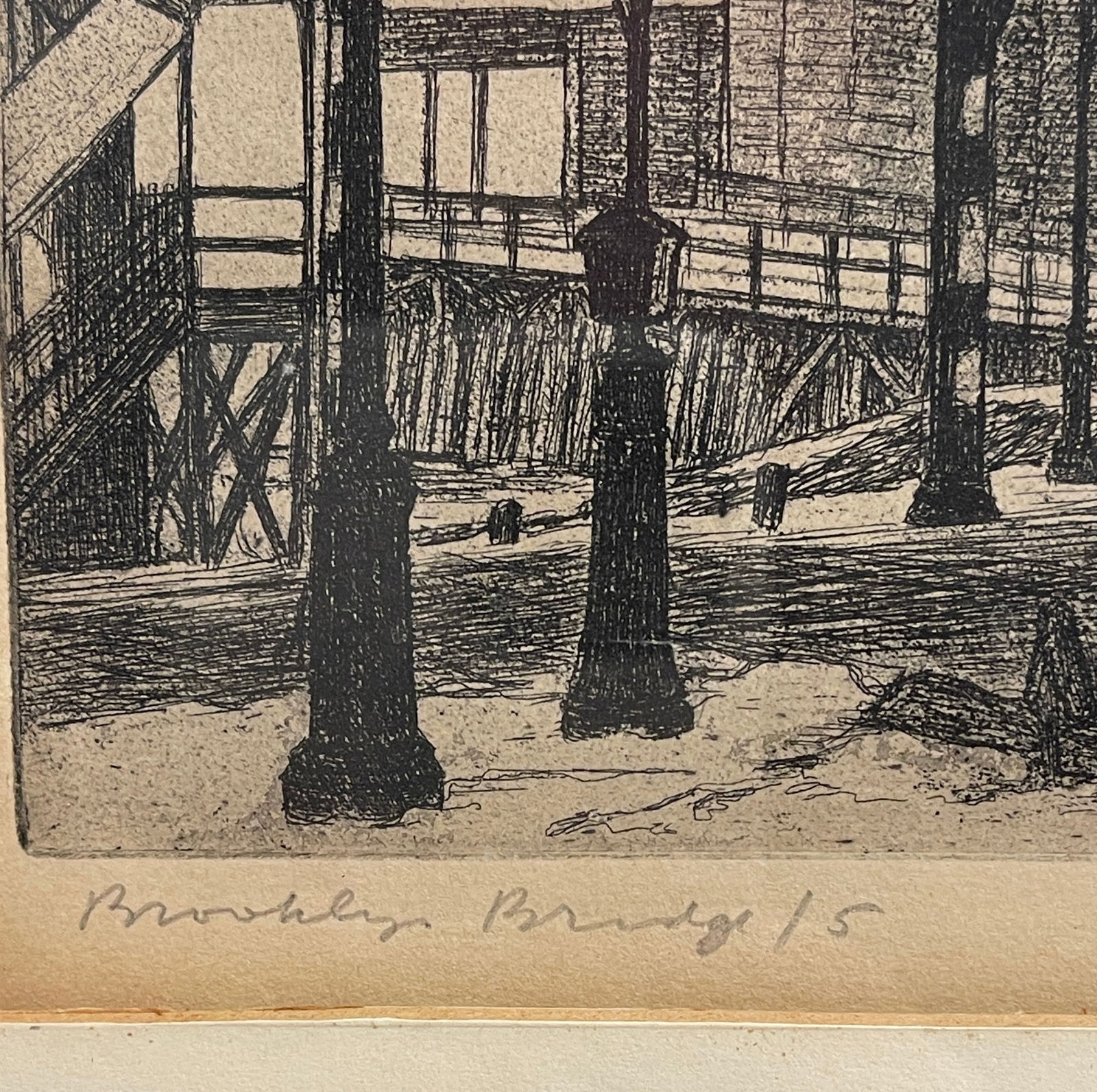 Harry LeRoy Taskey Etching Titled Brooklyn Bridge, c.1930s - 4