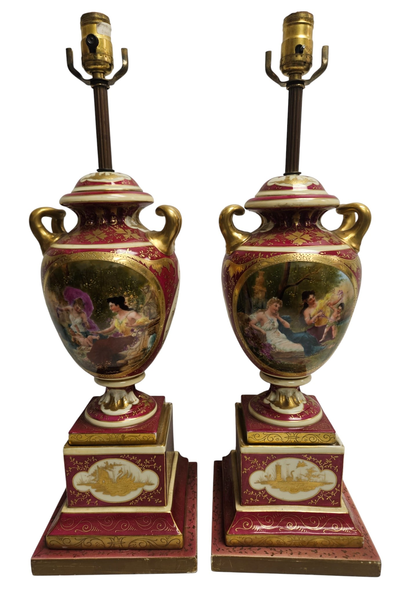 Pair 19th Century Royal Vienna Urns Mounted as Lamps (1 of 12)