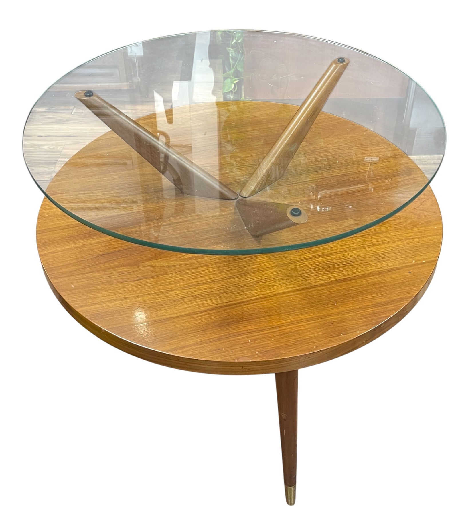Mid Century Adrian Pearsall Style Two Tiered Walnut & Glass Side Table (1 of 5)