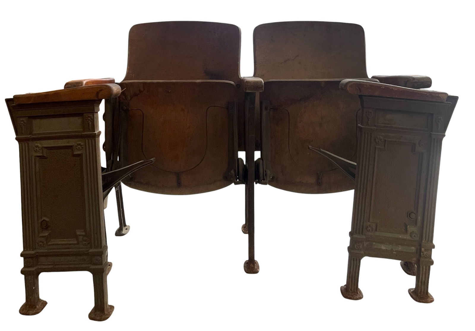 1920's Wood & Iron Double Stadium Seats (1 of 6)