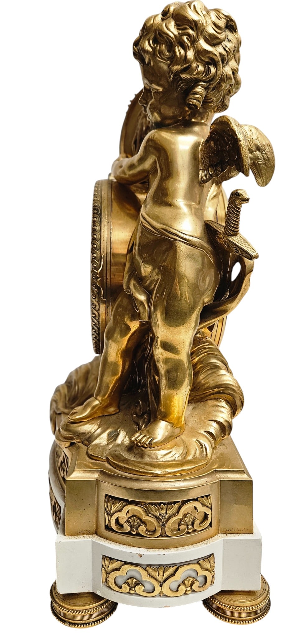 19th Century Louis XVI Style Mantel Clock In Gilt Bronze And White Marble - 5