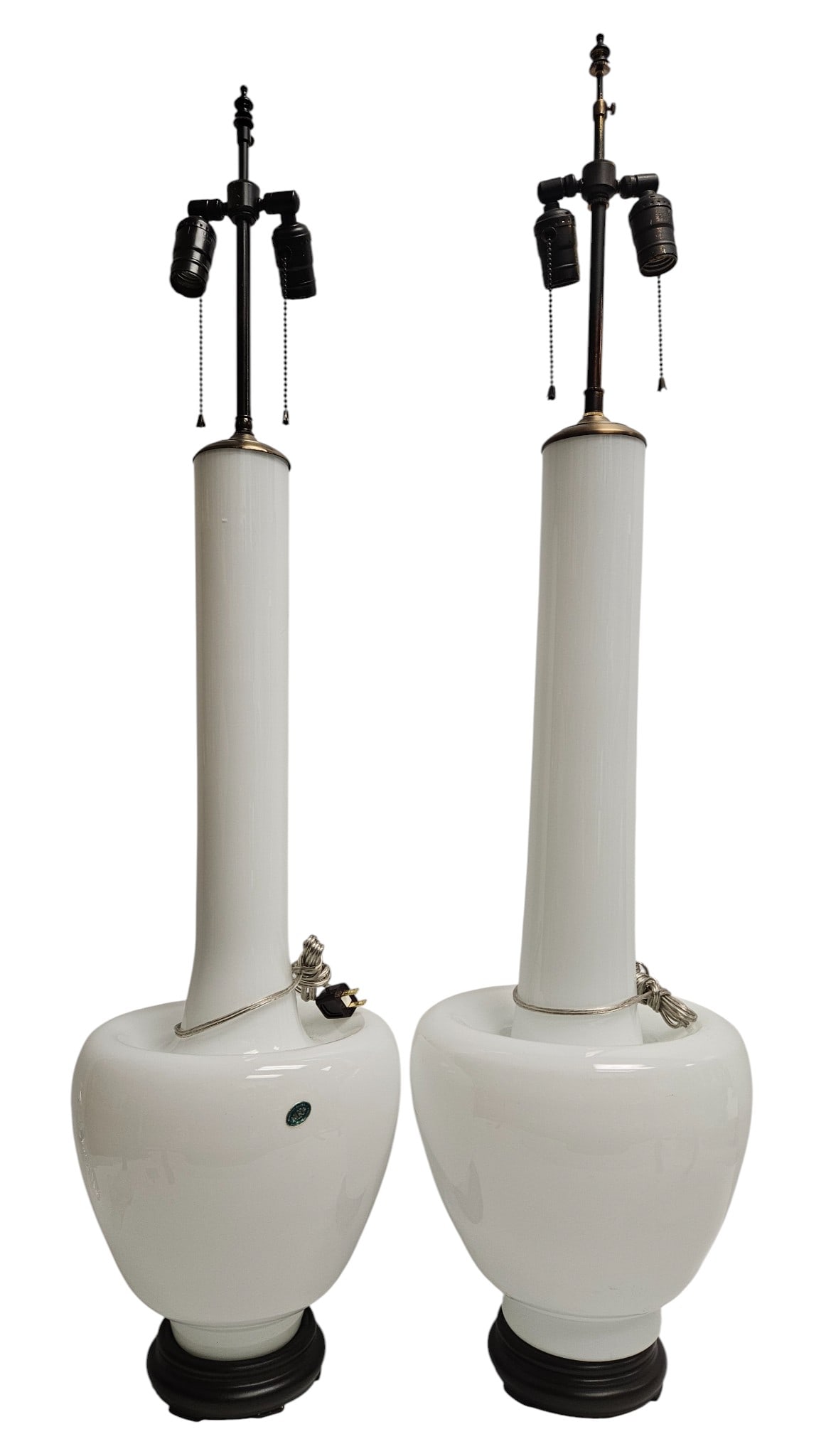 Pair Mid Century White Murano Glass Lamps (1 of 7)