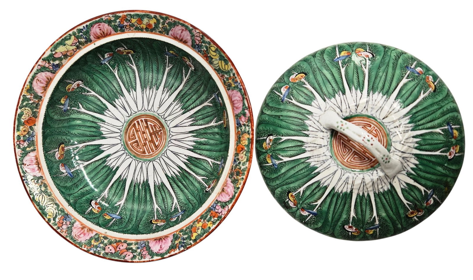 Chinese Export Cabbage Leaf Porcelain Covered Dish - 2