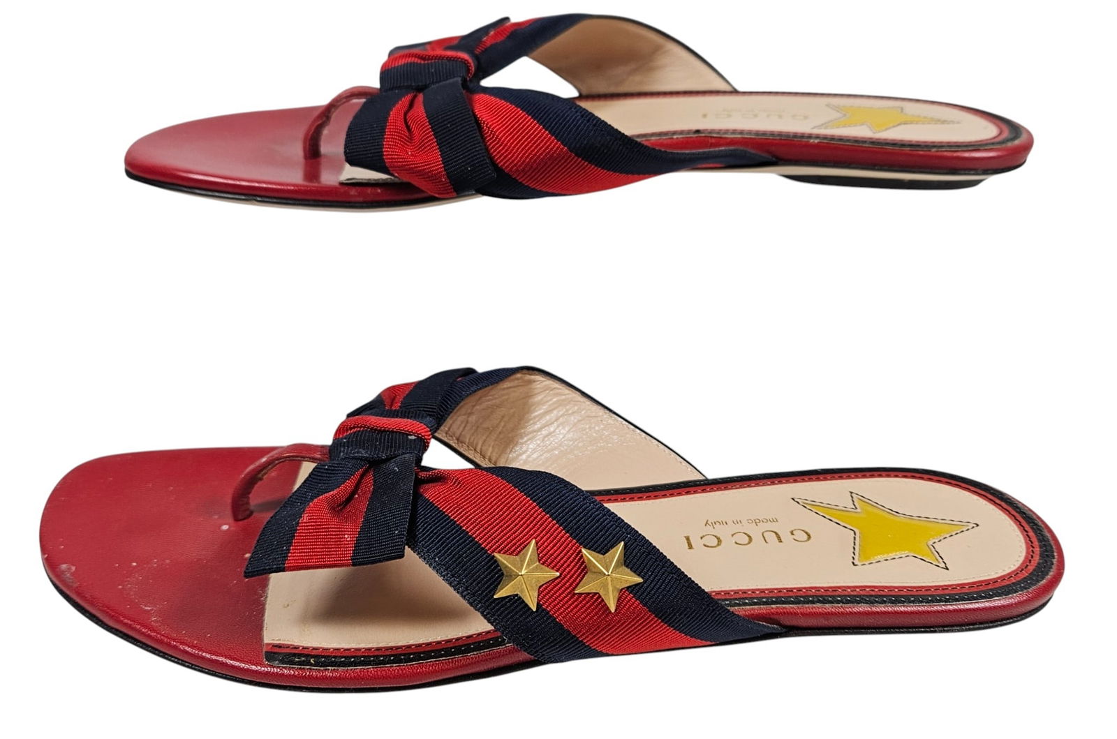 Gucci Red & Blue Aline Bow Thong Sandals - 2