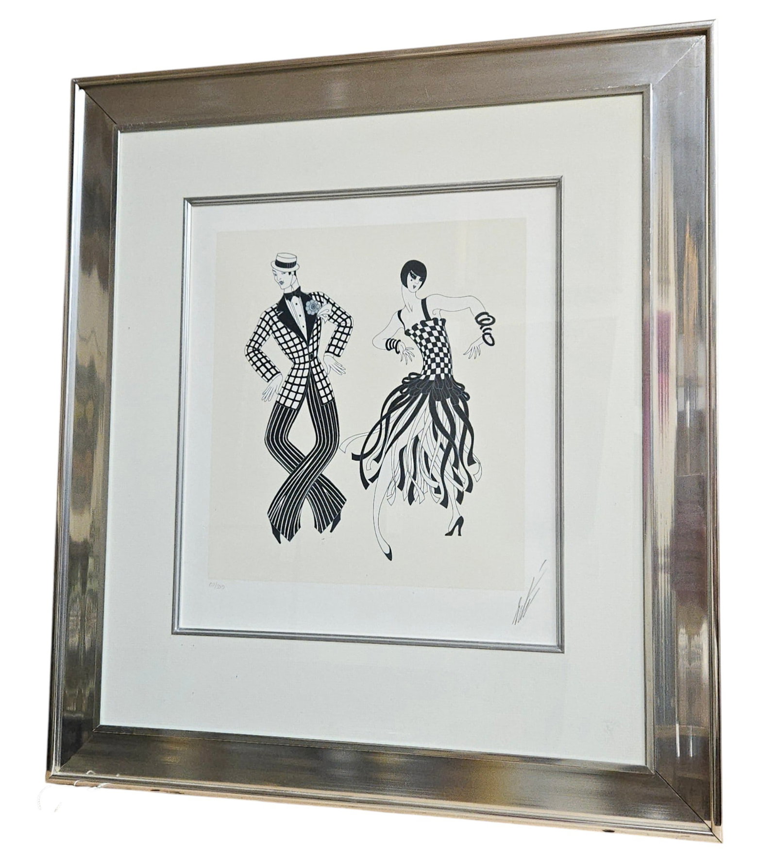 Charleston Couple by Erte (1892-1990) Signed Serigraph: "Charleston Couple" - Edition 20/300; 1981; Serigraph; Framed: 20.625 x 23", sight: 11.625 x 13.5. Signed Lower Right; Framed (under plexiglass); Note: published by 1981 Circle Fine Art Corporation.