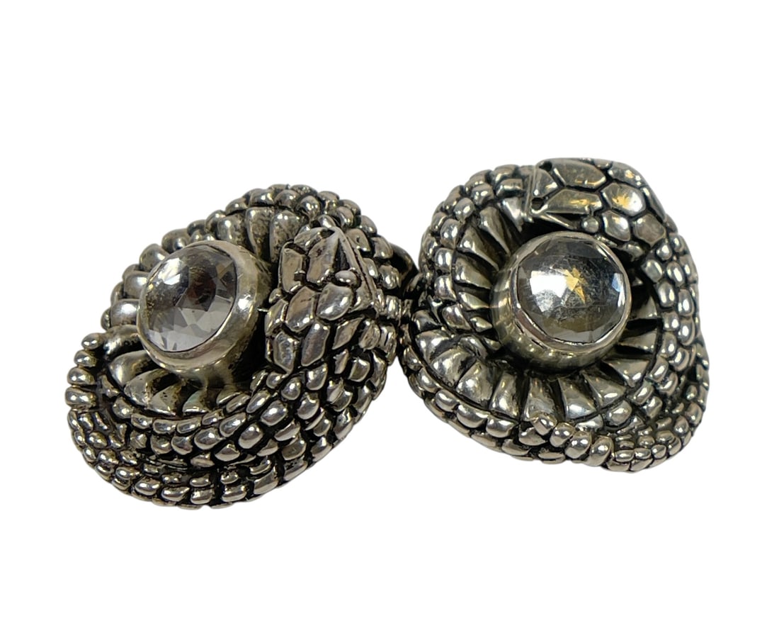 Stephen Dweck Sterling Silver & White Sapphire Snake Earrings (1 of 4)