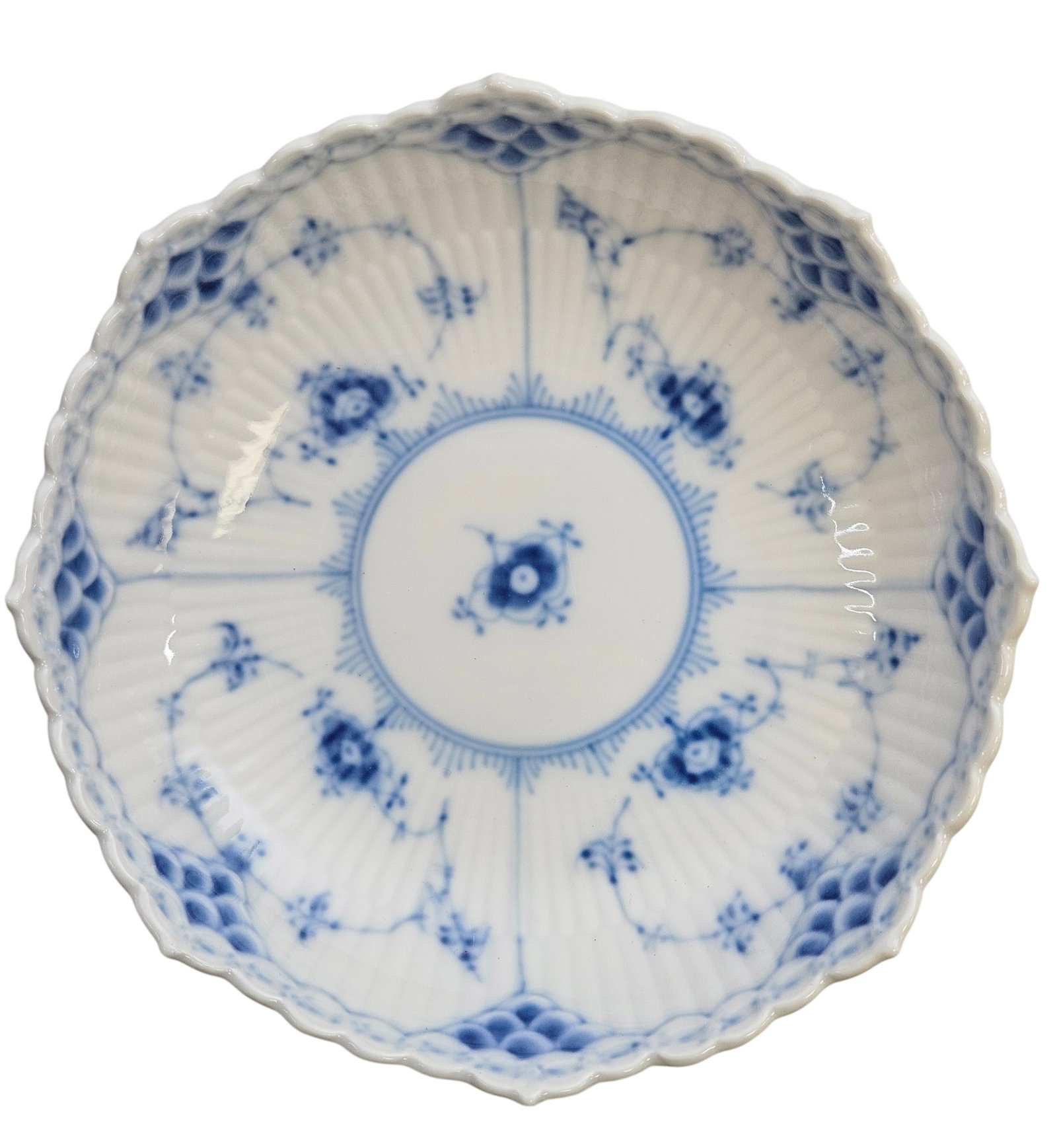 Mid Century Royal Copenhagen Porcelain Blue Fluted Half Lace Low Centerpiece (1 of 5)