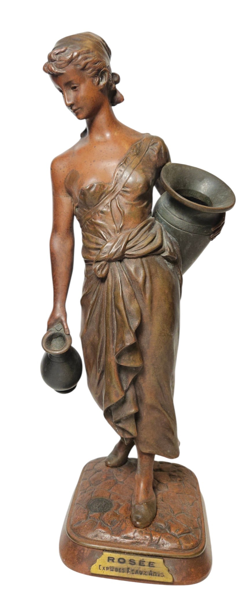 Edouard Drouot (1859-1945) French Bronze Woman 'Rosee': Aigned Drouot with foundry mark. Titled on the front "Rosee". Measures 12.75 inches high, 5 inches wide. Overall good condition, please see photos.