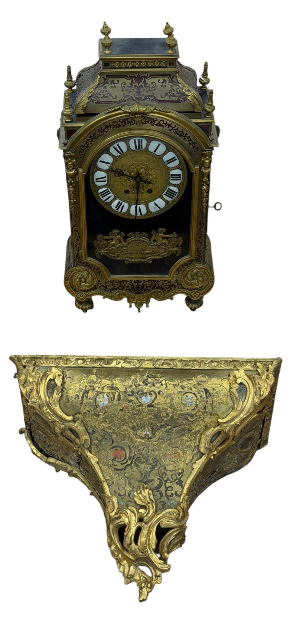 19th Century French Bronze & Boulle Inlaid Bracket Clock & Shelf Vincenti & Cie (1 of 14)