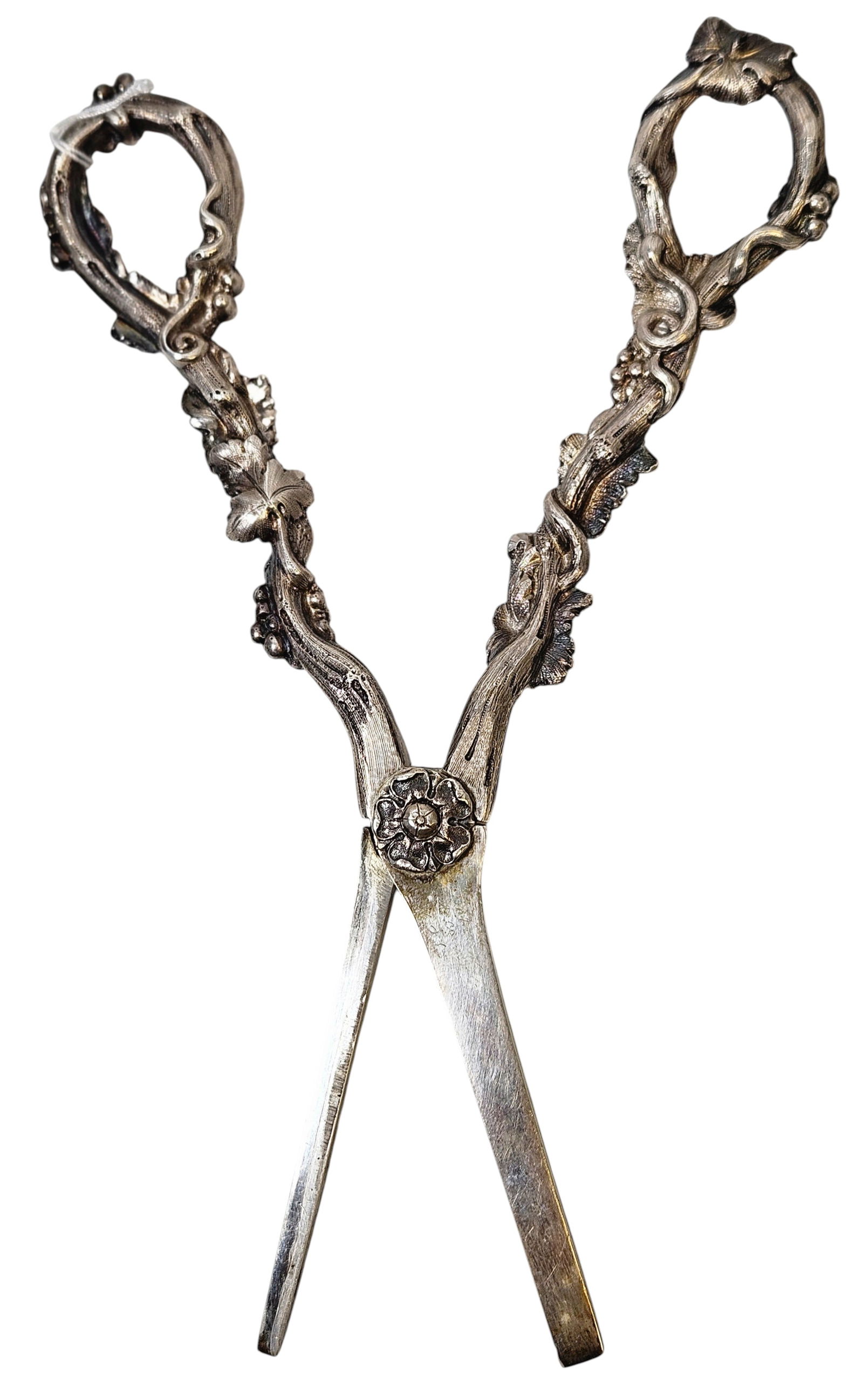 Antique Sterling Silver Grape Leaf Handled Scissors - 2
